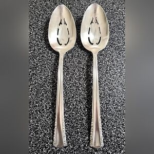 Holmes & Edwards May Queen 1951 IS 2 Pierced Serving Spoons Deep Silver